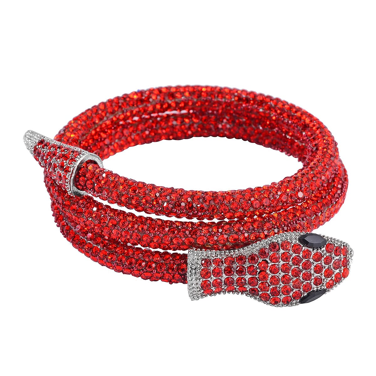 Black and Red Austrian Crystal Necklace 16 Inches and Bracelet (6.50-7.50In) and Earrings in Silvertone image number 5