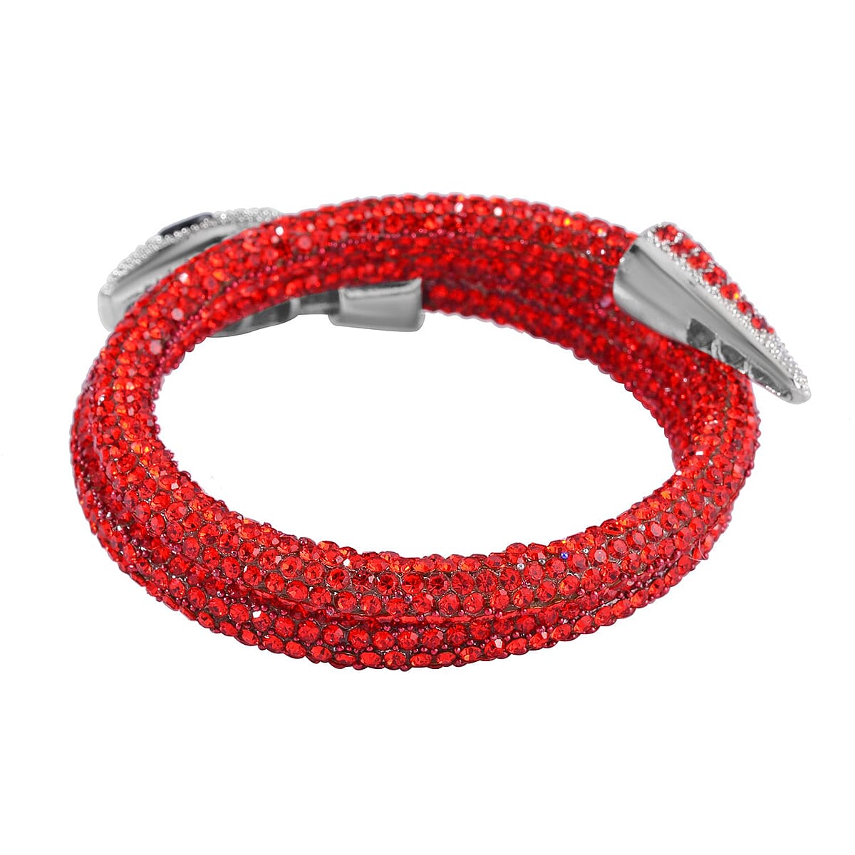 Black and Red Austrian Crystal Necklace 16 Inches and Bracelet (6.50-7.50In) and Earrings in Silvertone image number 6