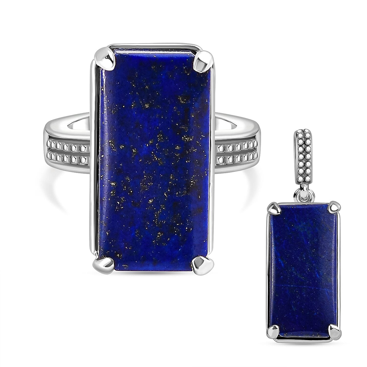 Lapis Lazuli 32.00 ctw Ring (Size 5.50) and Pendant in Stainless Steel