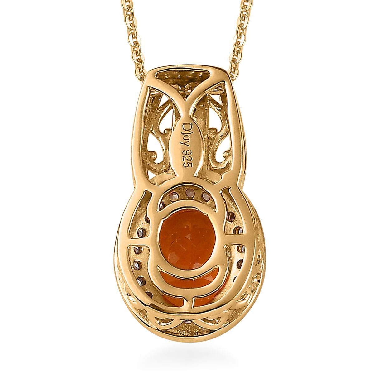 Premium BURITI Fire Opal and White Zircon Pendant Necklace 20 Inches in Vermeil Yellow Gold Over Sterling Silver 1.50 ctw