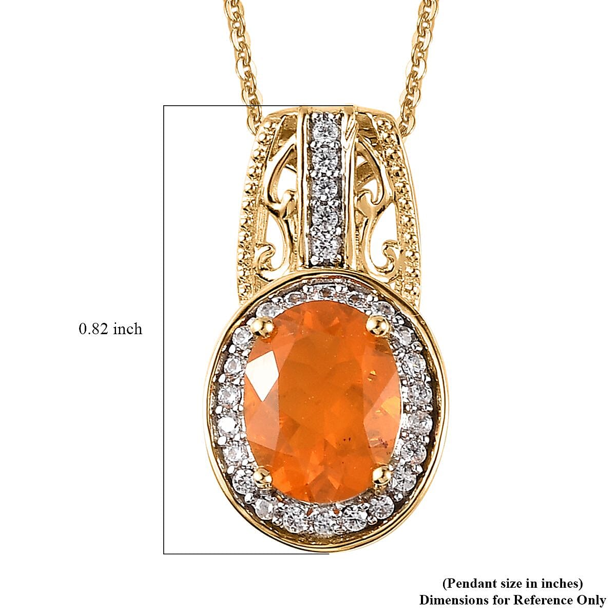 Premium BURITI Fire Opal and White Zircon Pendant Necklace 20 Inches in Vermeil Yellow Gold Over Sterling Silver 1.50 ctw