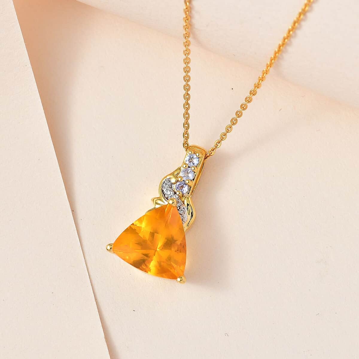 Premium BURITI Fire Opal and Multi Gemstone Pendant Necklace 20 Inches in Vermeil Yellow Gold Over Sterling Silver 3.00 ctw image number 1