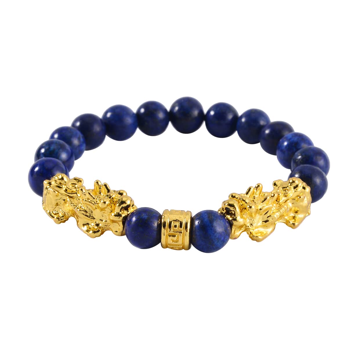 TLV Lapis Lazuli Pixiu Earrings and Feng Shui Stretch Bracelet in Goldtone 146.00 ctw image number 2