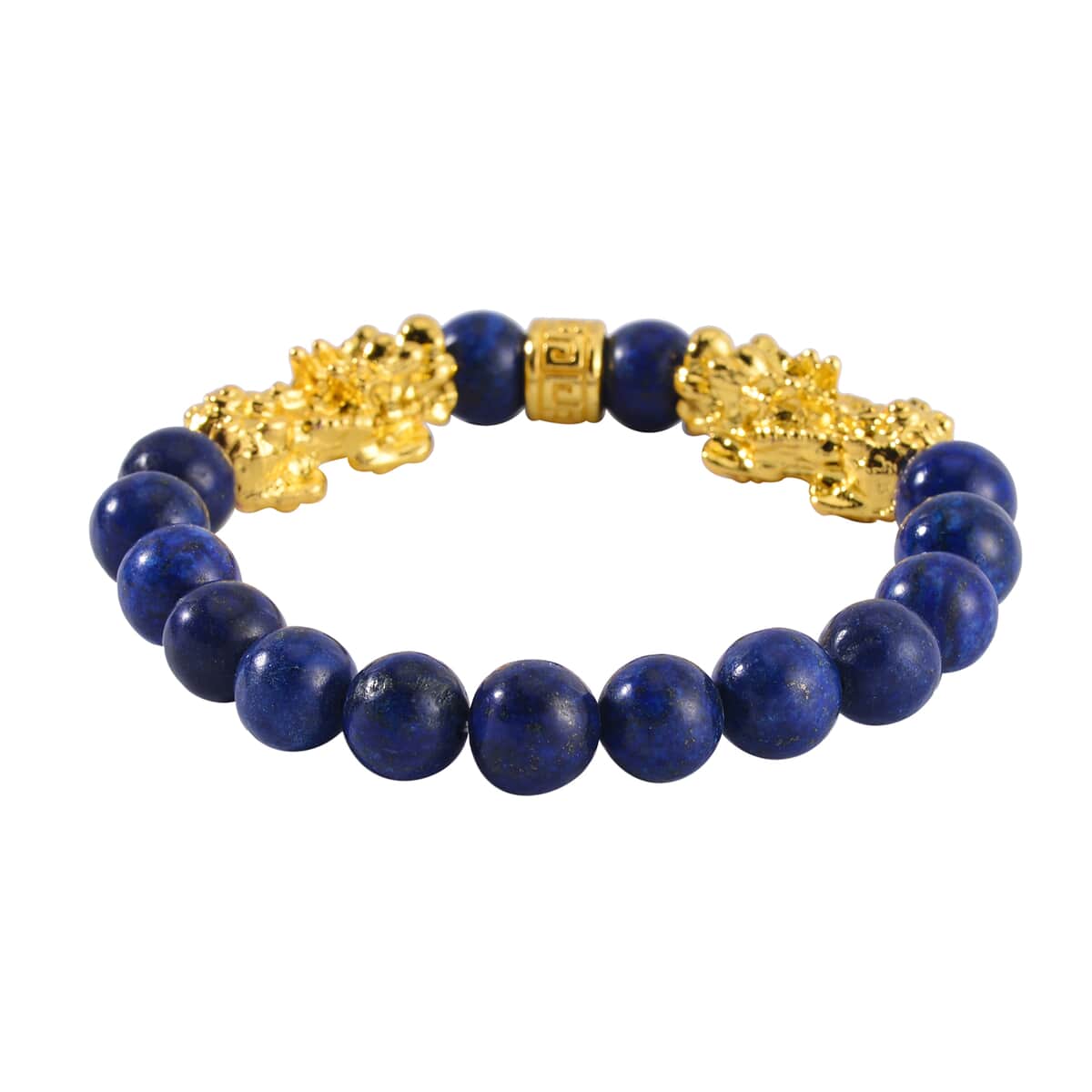 TLV Lapis Lazuli Pixiu Earrings and Feng Shui Stretch Bracelet in Goldtone 146.00 ctw image number 3