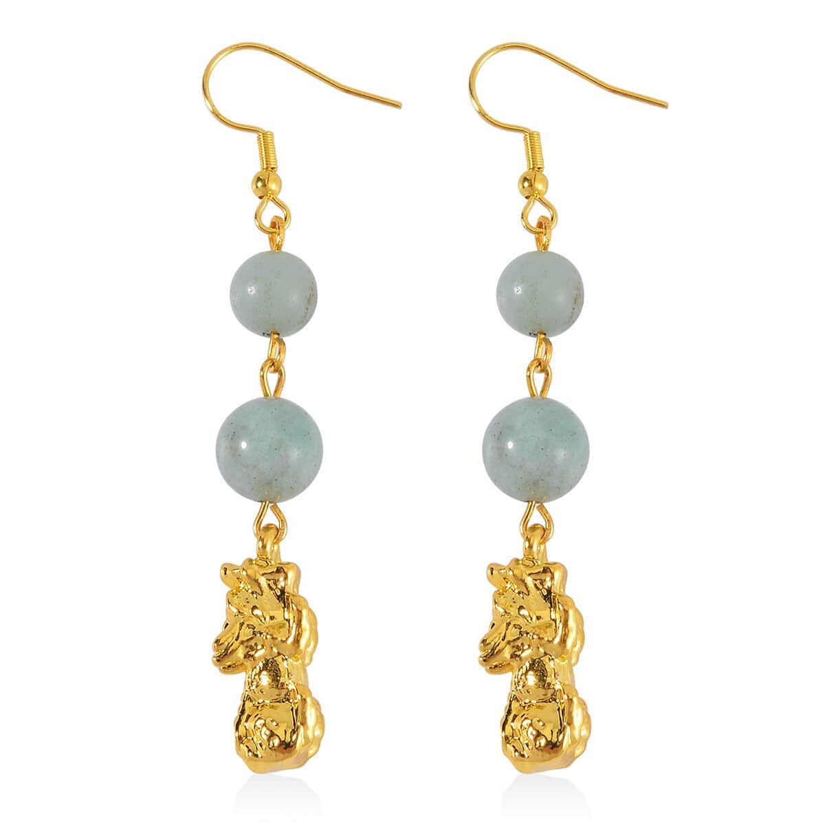 Multi Color Amazonite Pixiu Earrings and Feng Shui Stretch Bracelet in Goldtone 146.00 ctw image number 6