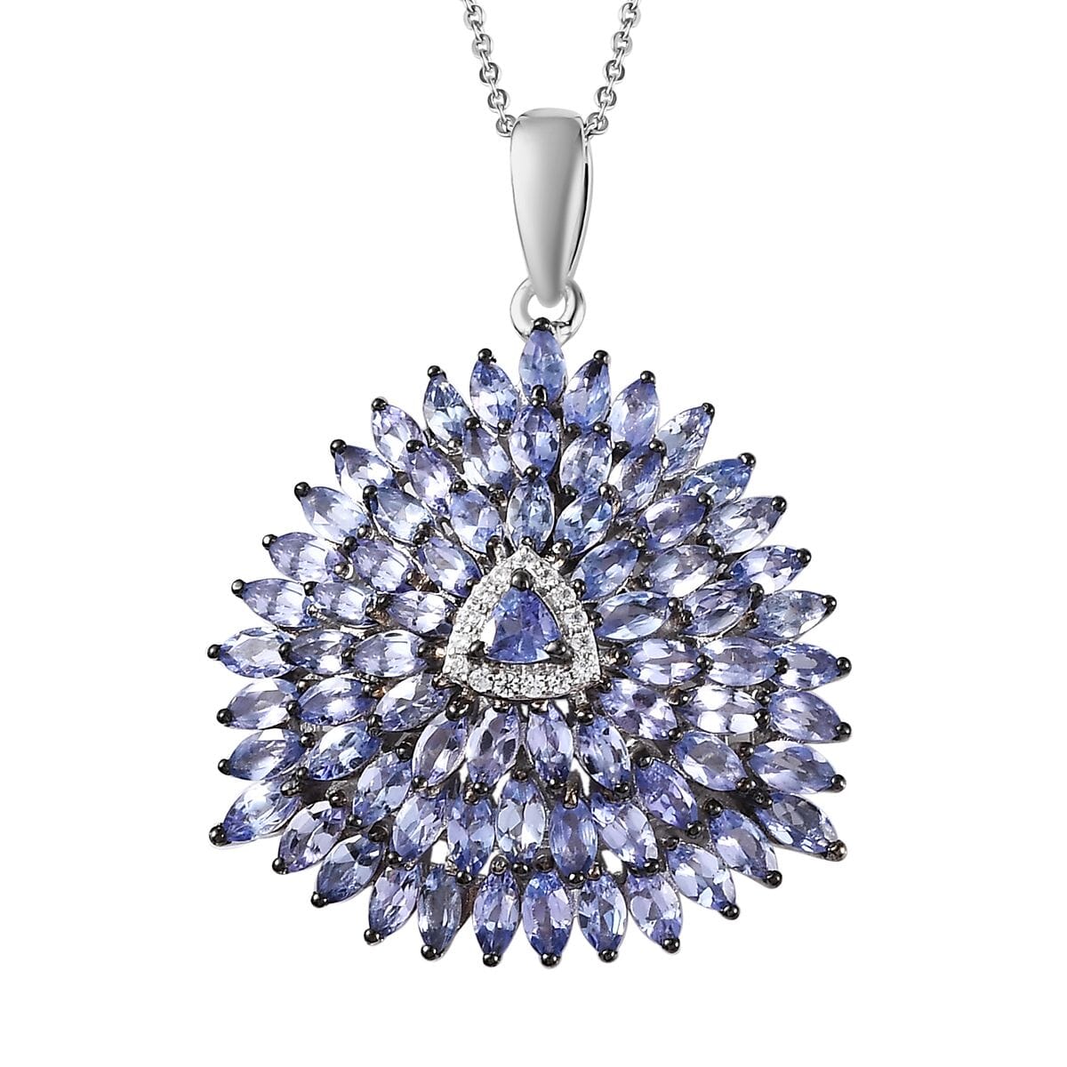 Tanzanite and Moissanite Cluster Pendant Necklace 20 Inches in Platinum Over Sterling Silver 6.20 ctw image number 0