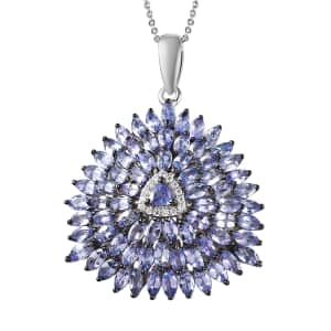 Tanzanite and Moissanite Cluster Pendant Necklace 20 Inches in Platinum Over Sterling Silver 6.20 ctw