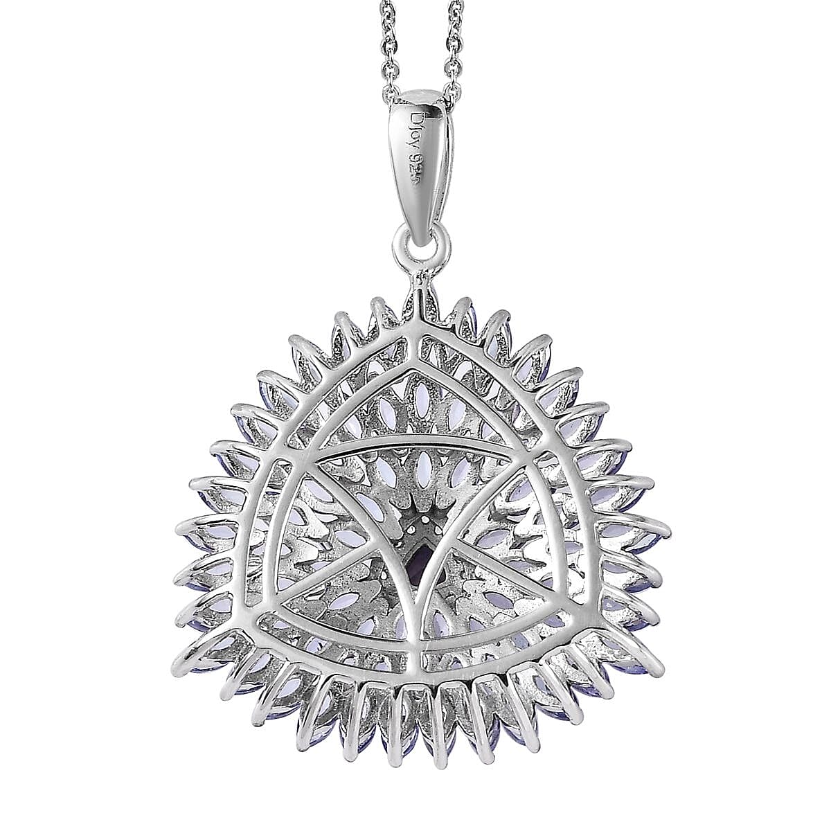 Tanzanite and Moissanite Cluster Pendant Necklace 20 Inches in Platinum Over Sterling Silver 6.20 ctw