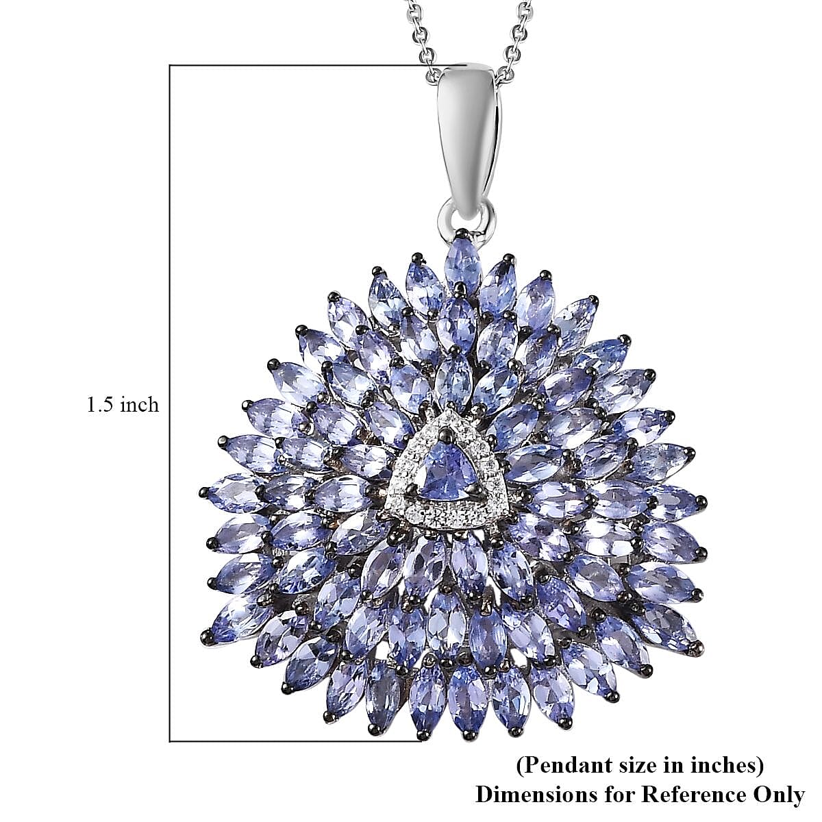 Tanzanite and Moissanite Cluster Pendant Necklace 20 Inches in Platinum Over Sterling Silver 6.20 ctw