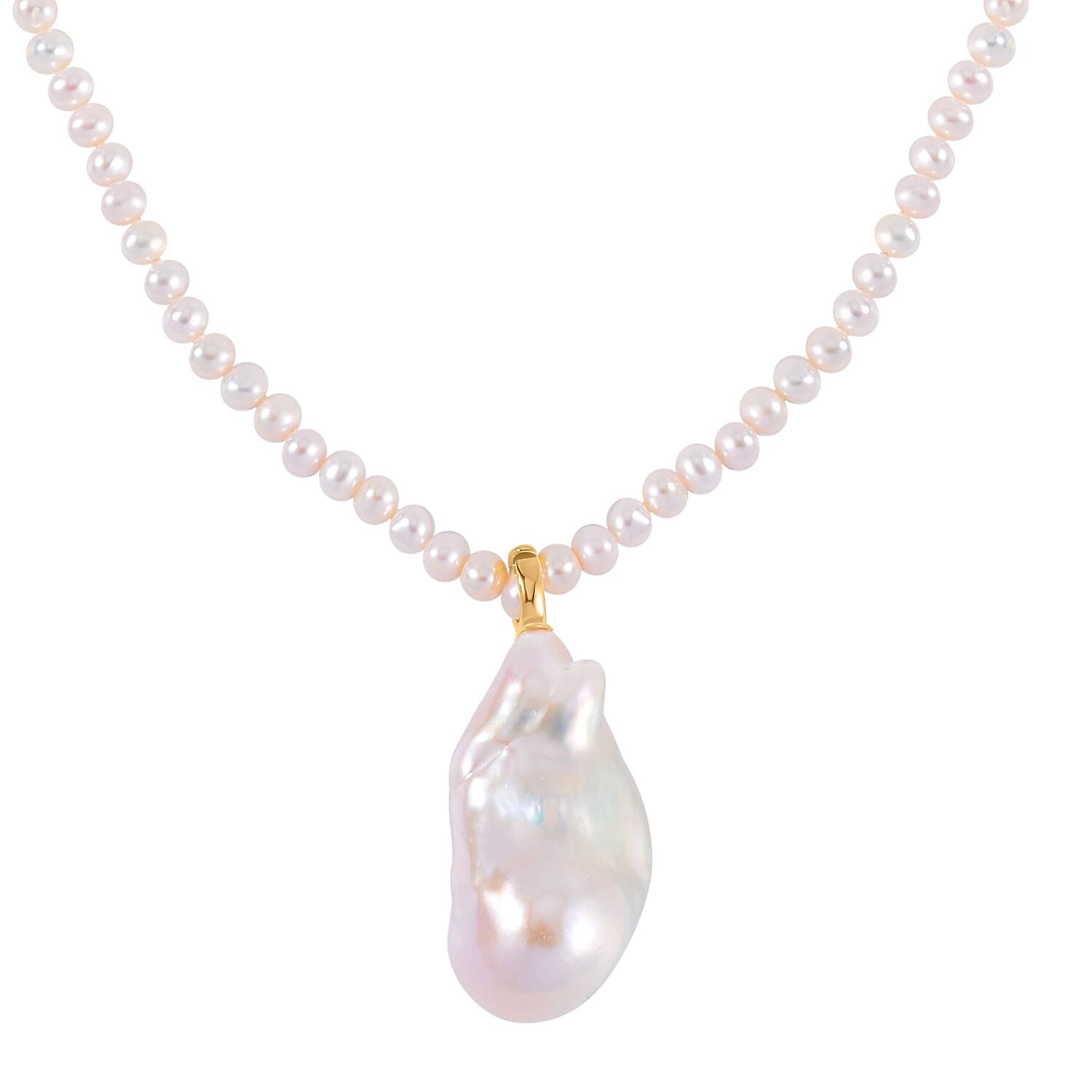 White Baroque Pearl Pendant with Freshwater Cultured Pearl Necklace in 14K YG Over Sterling Silver (20 Inches)