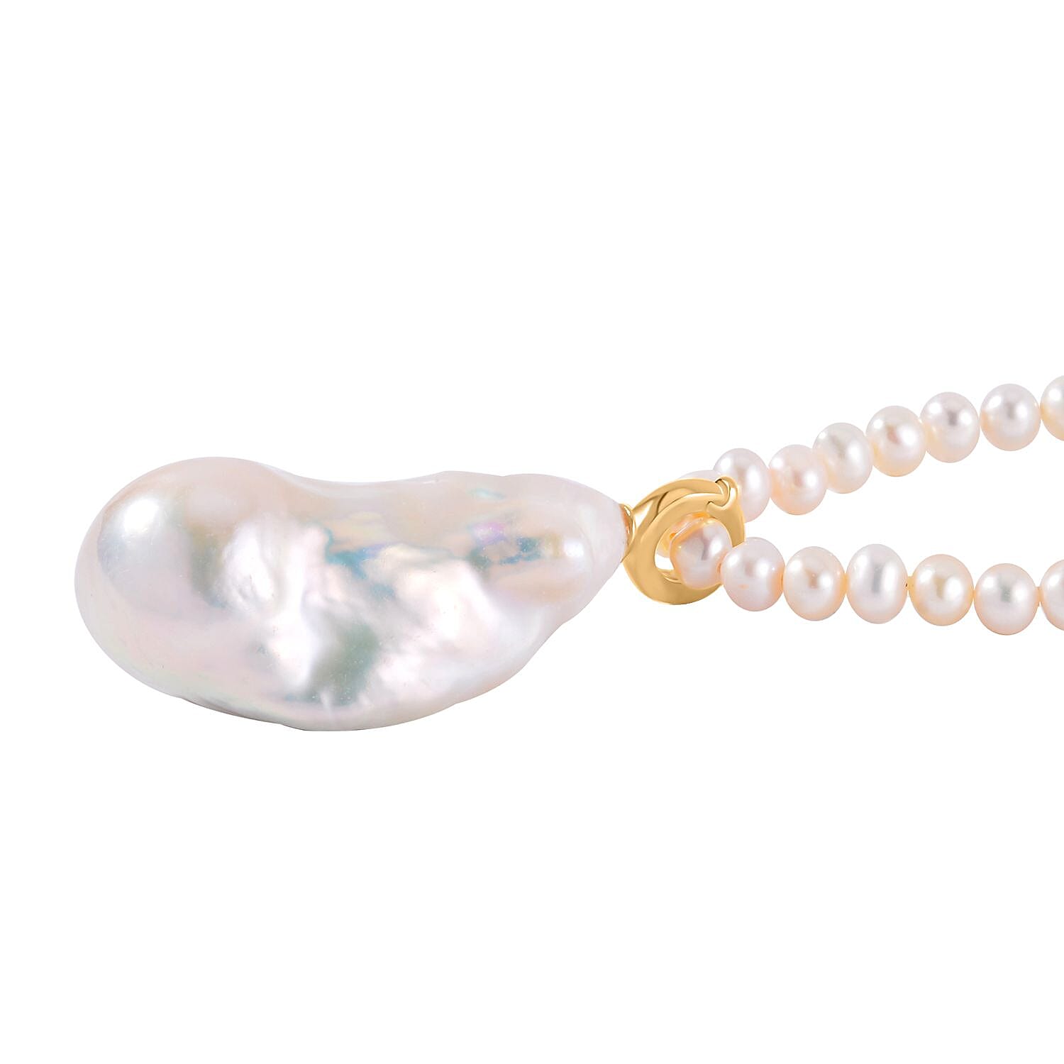 White Baroque Pearl Pendant with Freshwater Cultured Pearl Necklace in 14K YG Over Sterling Silver (20 Inches)