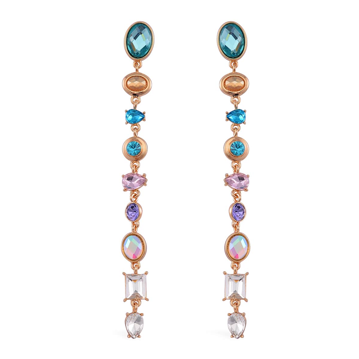 Set of 3 Multi Color Glass, Austrian Crystal Earrings in Silvertone, Rosetone, Goldtone image number 2