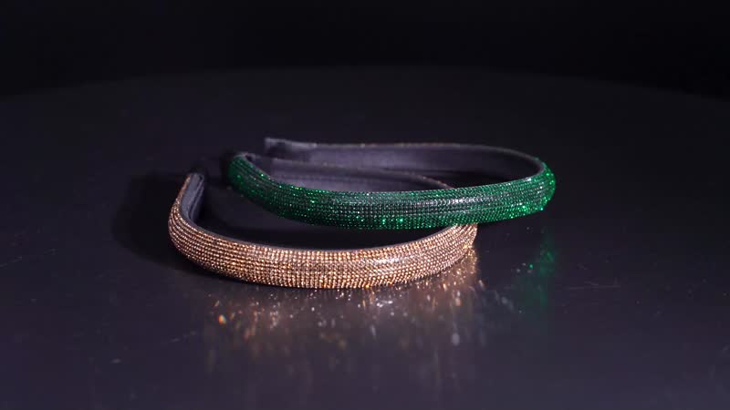 Doorbuster Set of 2 Champagne and Green Austrian Crystal Hair Band