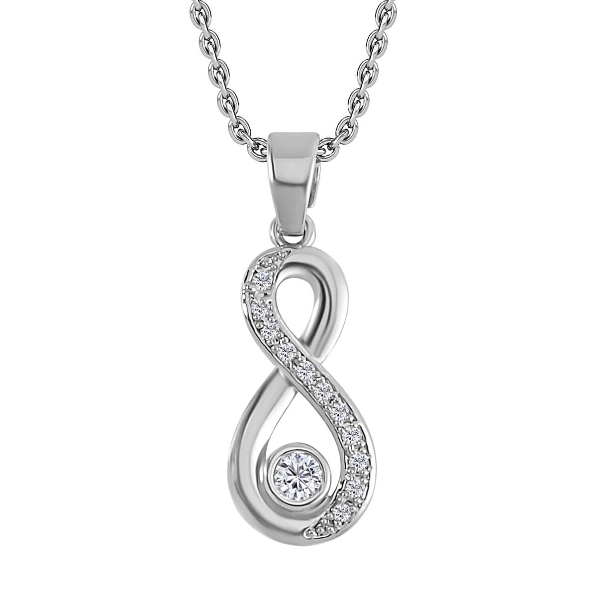 Simulated Diamond Infinity Necklace 20-22 Inches, Bolo Bracelet and Earrings in Silvertone 0.50 ctw image number 2