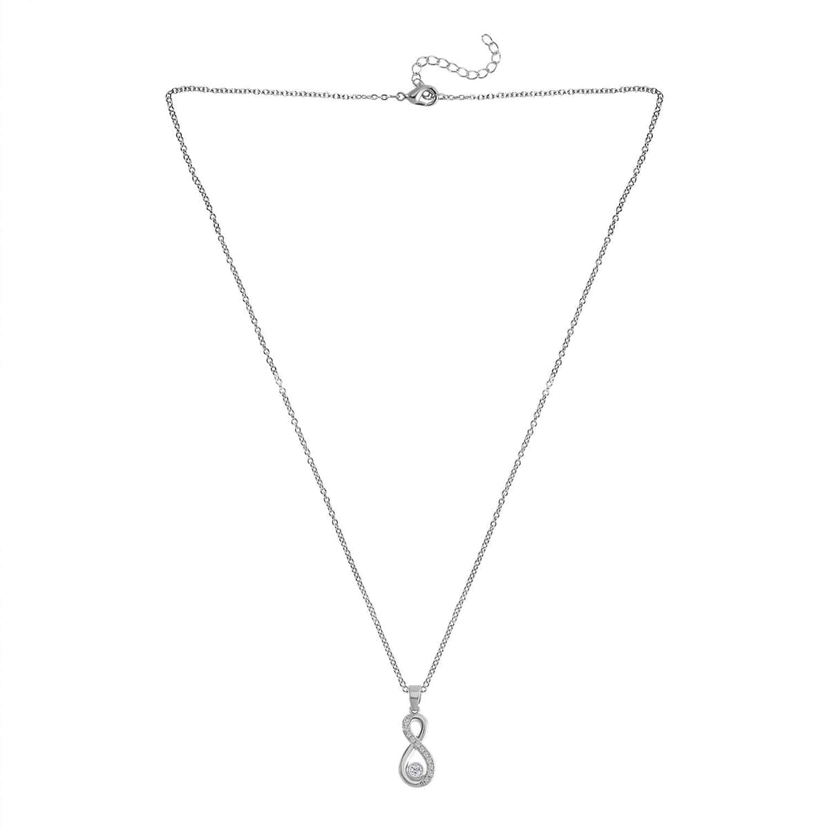 Simulated Diamond Infinity Necklace 20-22 Inches, Bolo Bracelet and Earrings in Silvertone 0.50 ctw image number 4