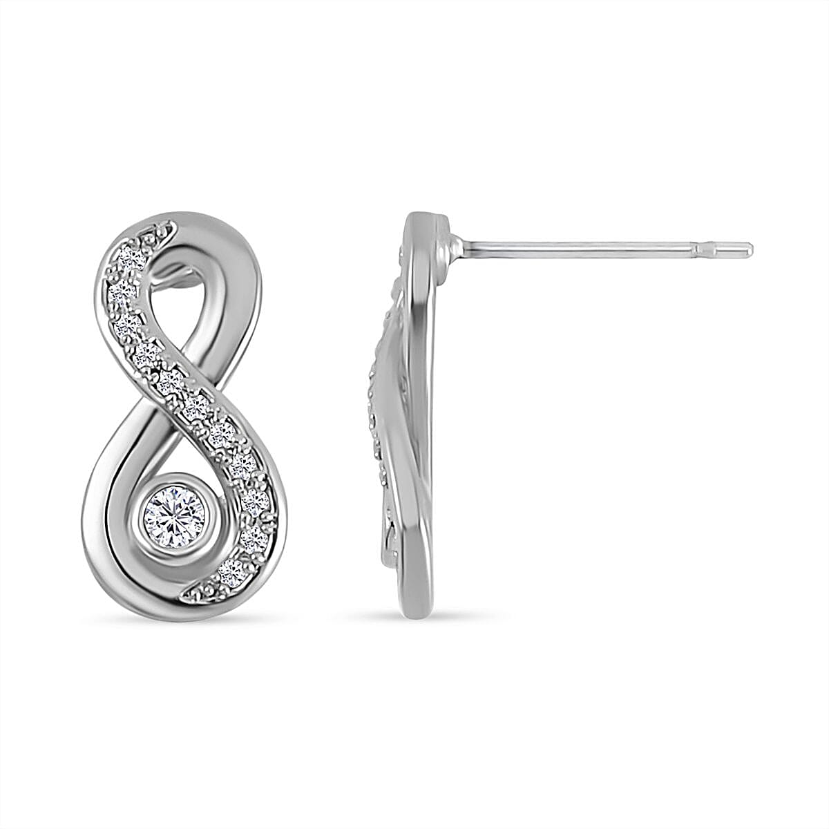 Simulated Diamond Infinity Necklace 20-22 Inches, Bolo Bracelet and Earrings in Silvertone 0.50 ctw