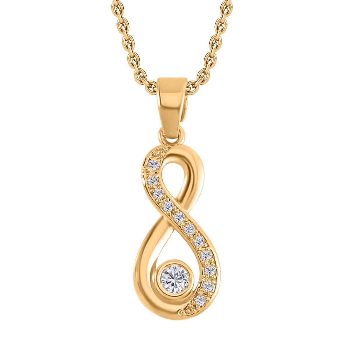 Simulated Diamond Infinity Necklace 20-22 Inches Bolo Bracelet and Earrings in Goldtone 0.50 ctw image number 2