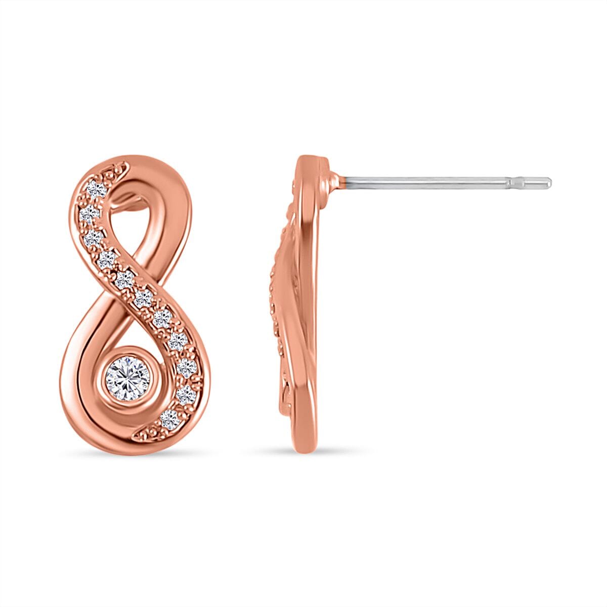 Simulated Diamond Infinity Necklace 20-22 Inches Bolo Bracelet and Earrings in Rosetone 0.50 ctw image number 8
