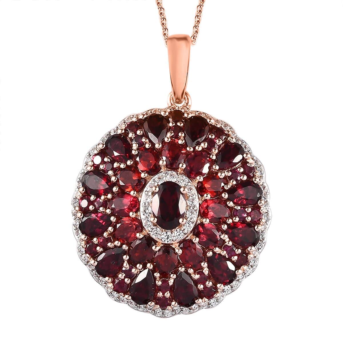 Anthill Garnet and White Zircon Cocktail Pendant Necklace 20 Inches in Vermeil Rose Gold Over Sterling Silver 7.85 ctw image number 0