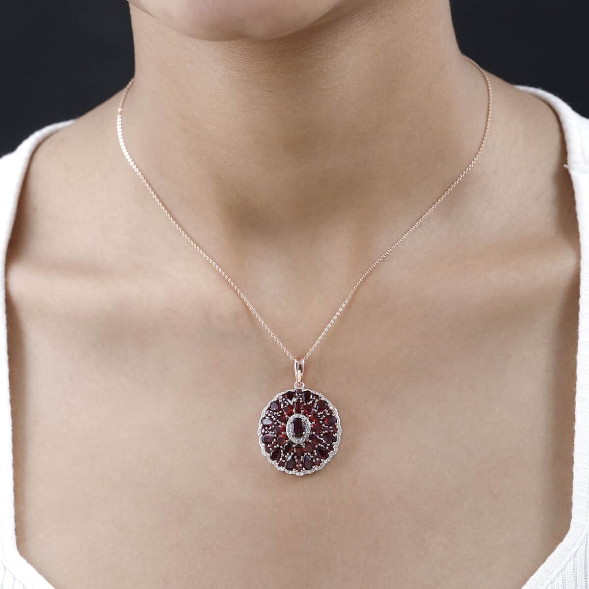 Anthill Garnet and White Zircon Cocktail Pendant Necklace 20 Inches in Vermeil Rose Gold Over Sterling Silver 7.85 ctw image number 2
