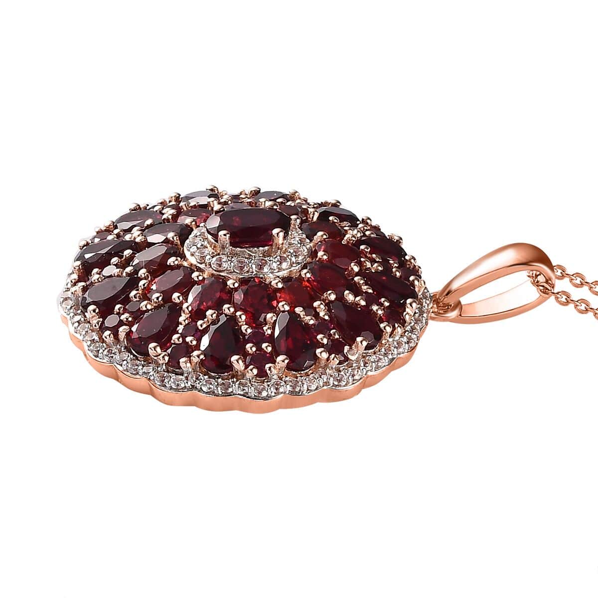 Anthill Garnet and White Zircon Cocktail Pendant Necklace 20 Inches in Vermeil Rose Gold Over Sterling Silver 7.85 ctw image number 3