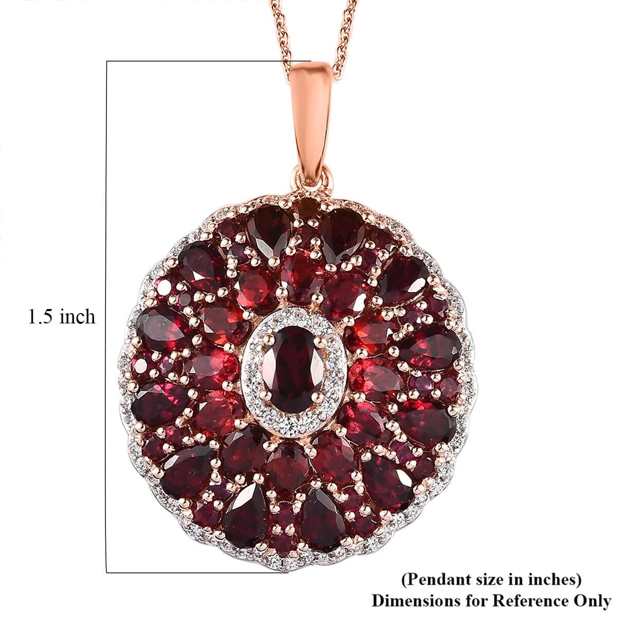 Anthill Garnet and White Zircon Cocktail Pendant Necklace 20 Inches in Vermeil Rose Gold Over Sterling Silver 7.85 ctw image number 5