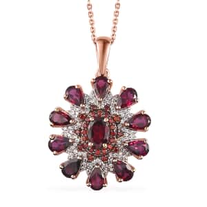 Anthill Garnet, White and Coffee Zircon Floral Pendant Necklace 20 Inches in Vermeil Rose Gold Over Sterling Silver 3.60 ctw