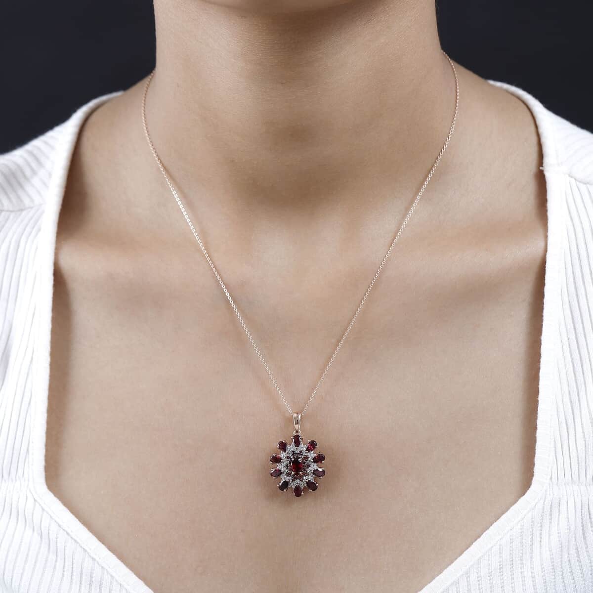 Anthill Garnet, White and Coffee Zircon Floral Pendant Necklace 20 Inches in Vermeil Rose Gold Over Sterling Silver 3.60 ctw image number 2