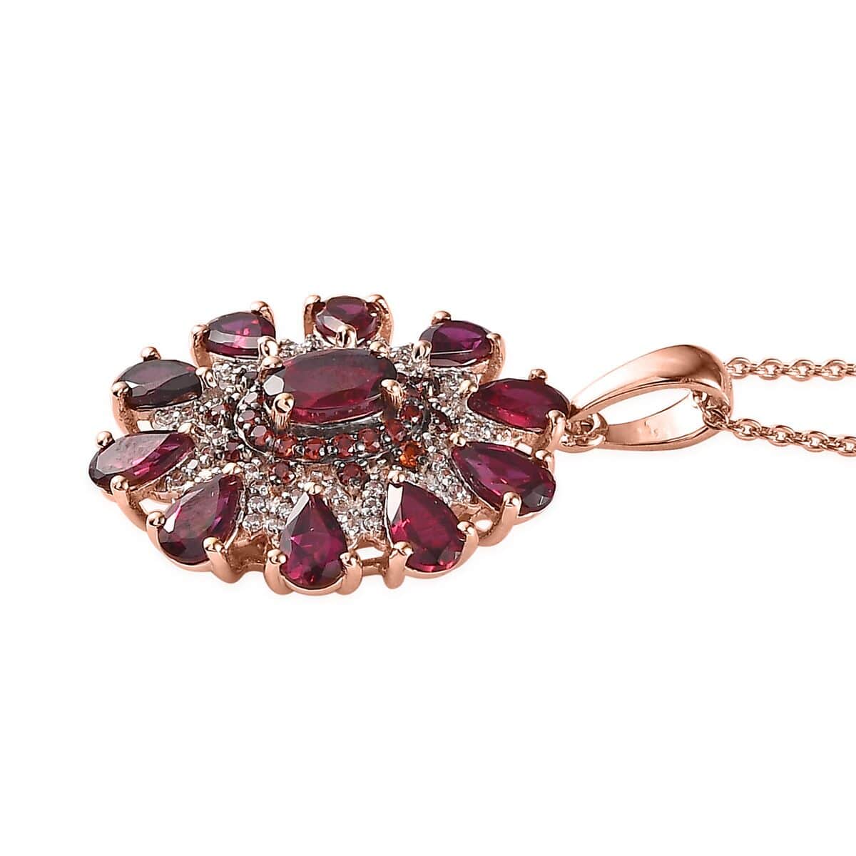 Anthill Garnet, White and Coffee Zircon Floral Pendant Necklace 20 Inches in Vermeil Rose Gold Over Sterling Silver 3.60 ctw image number 3