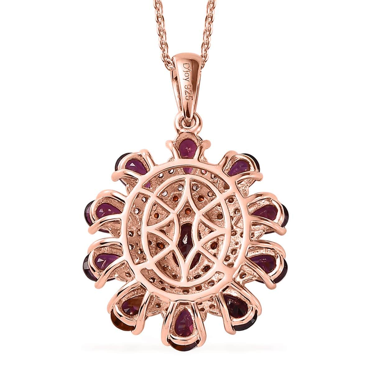 Anthill Garnet, White and Coffee Zircon Floral Pendant Necklace 20 Inches in Vermeil Rose Gold Over Sterling Silver 3.60 ctw image number 4