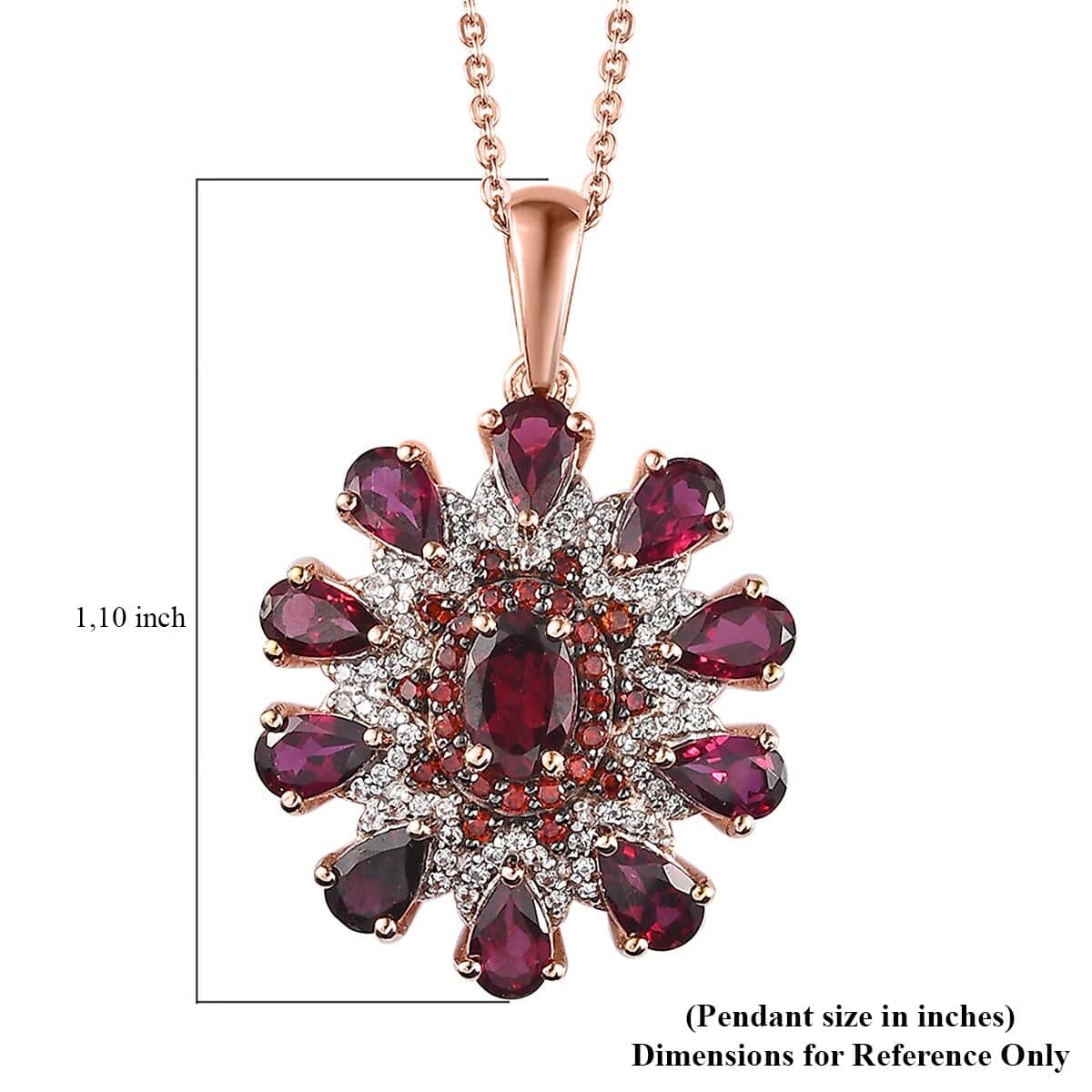 Anthill Garnet, White and Coffee Zircon Floral Pendant Necklace 20 Inches in Vermeil Rose Gold Over Sterling Silver 3.60 ctw image number 5