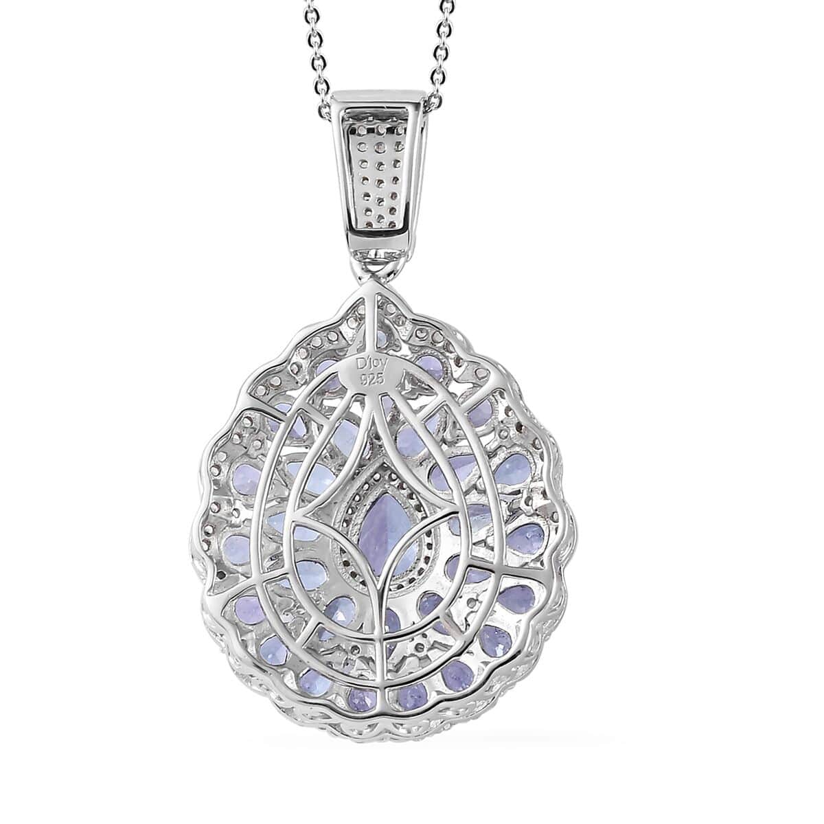 Tanzanite and White Zircon Floral Pendant Necklace 20 Inches in Platinum Over Sterling Silver 6.00 ctw image number 4