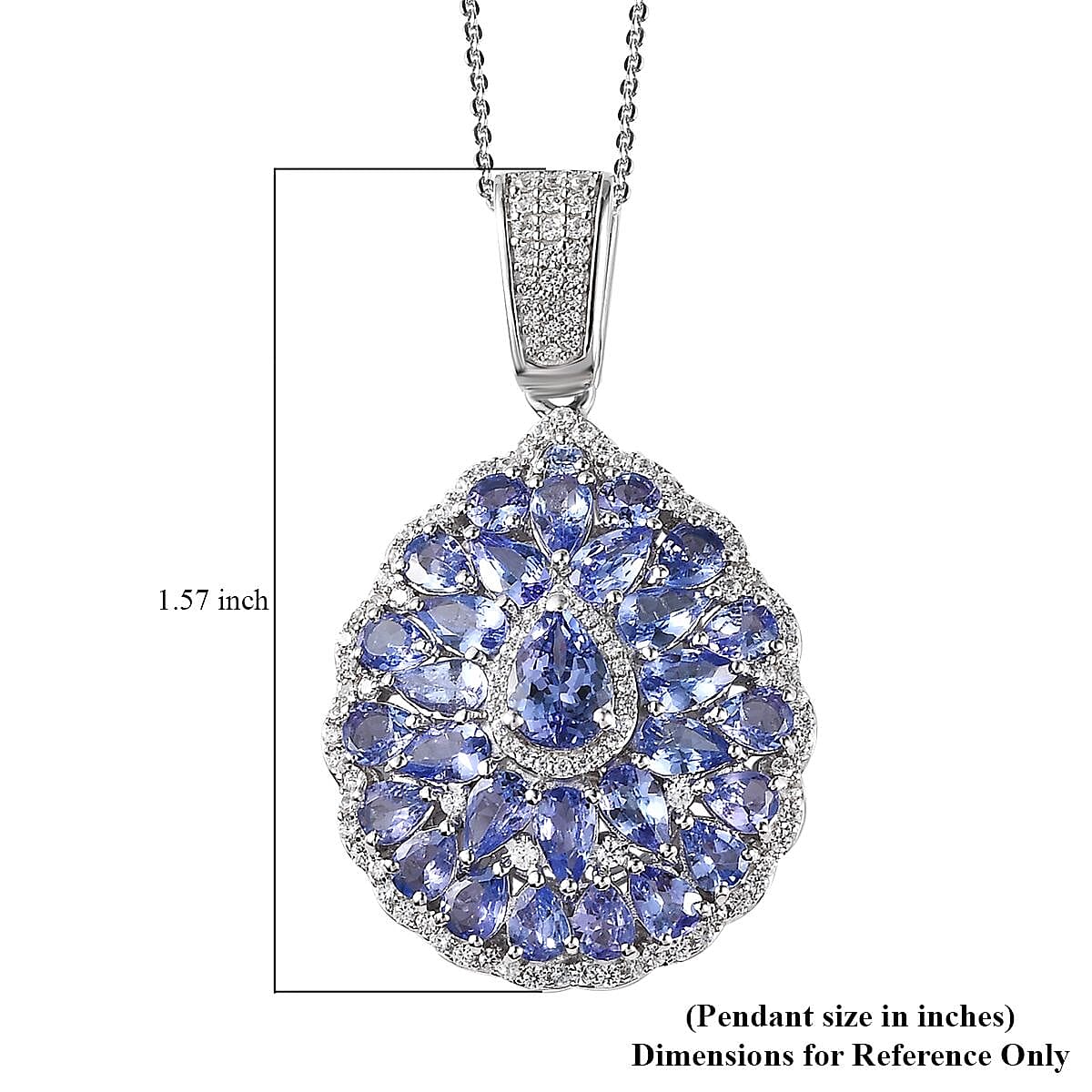 Tanzanite and White Zircon Floral Pendant Necklace 20 Inches in Platinum Over Sterling Silver 6.00 ctw