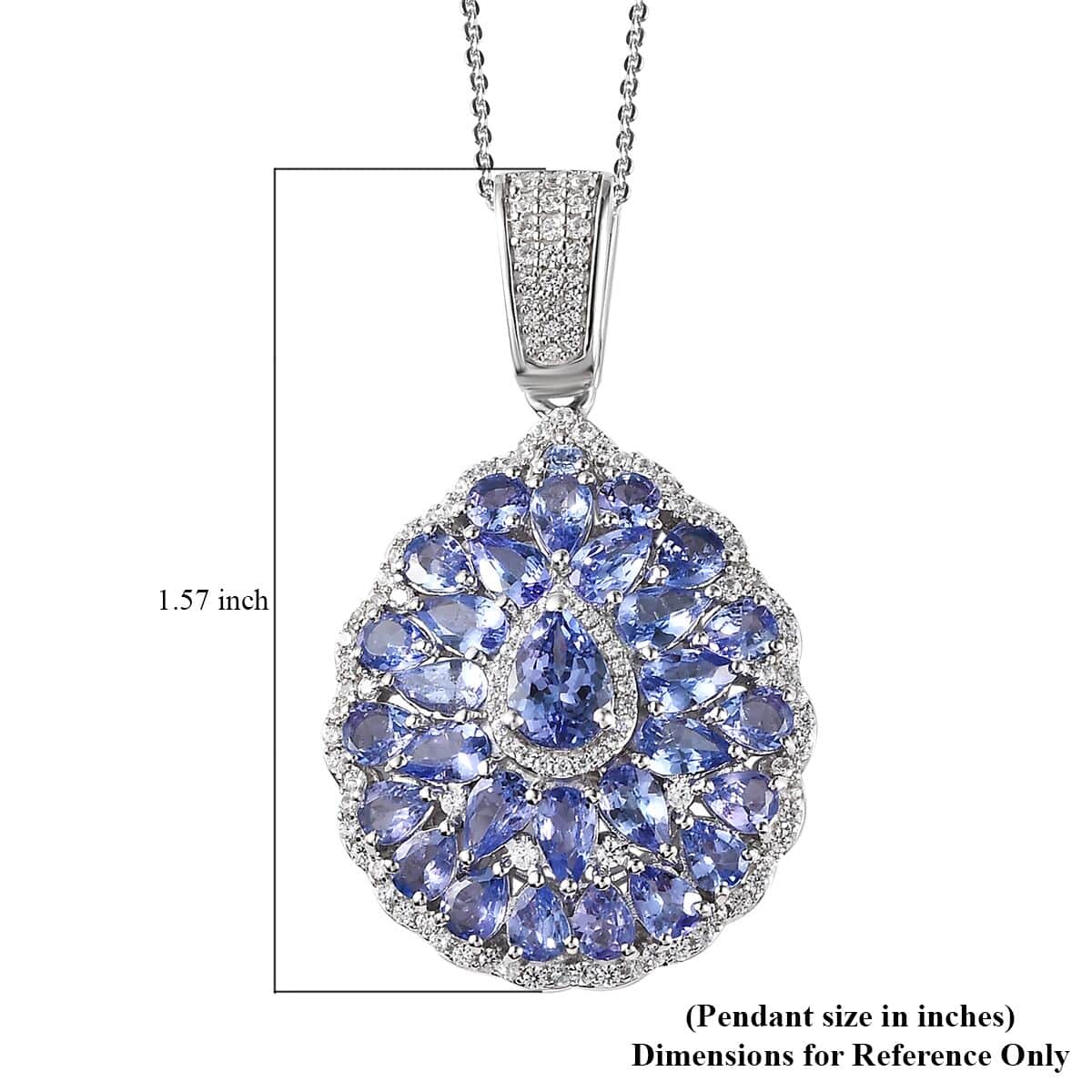 Tanzanite and White Zircon Floral Pendant Necklace 20 Inches in Platinum Over Sterling Silver 6.00 ctw image number 6