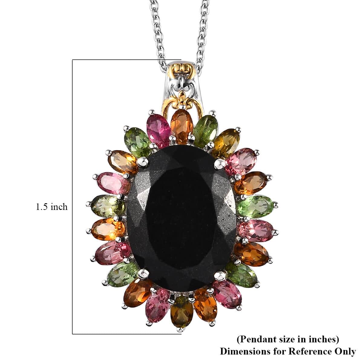 Black Tourmaline and Multi-Tourmaline Floral Pendant Necklace 20 Inches in Vermeil YG and Platinum Over Sterling Silver 22.65 ctw image number 6
