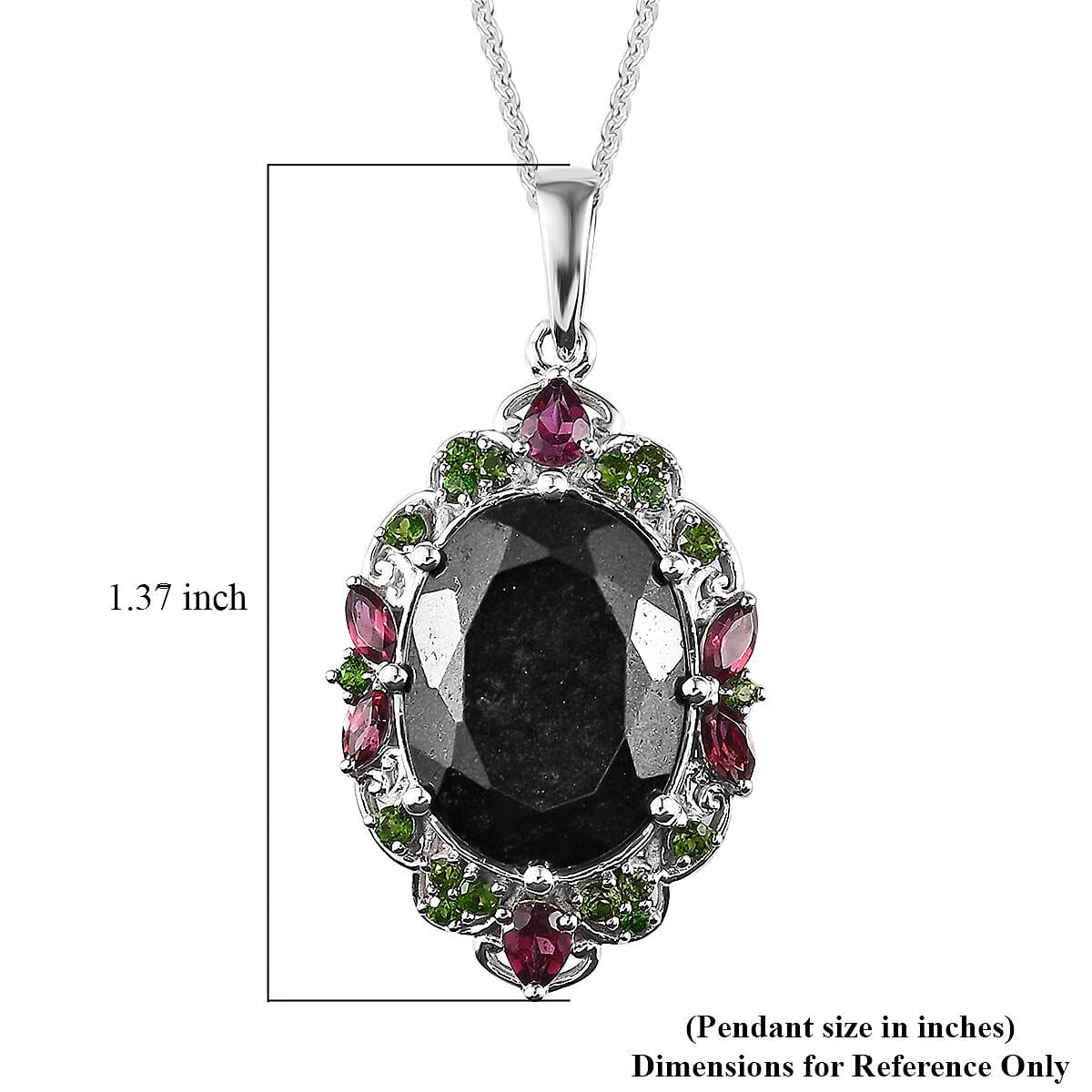 Black Tourmaline and Multi Gemstone Pendant Necklace 20 Inches in Platinum Over Sterling Silver 11.10 ctw