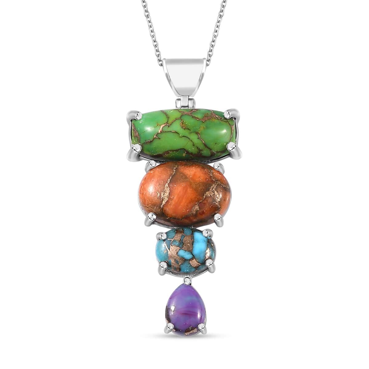 Mojave Multi Color Turquoise Pendant Necklace 20 Inches in Platinum Over Sterling Silver 15.70 ctw image number 0