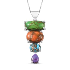 Mojave Multi Color Turquoise Pendant Necklace 20 Inches in Platinum Over Sterling Silver 15.70 ctw