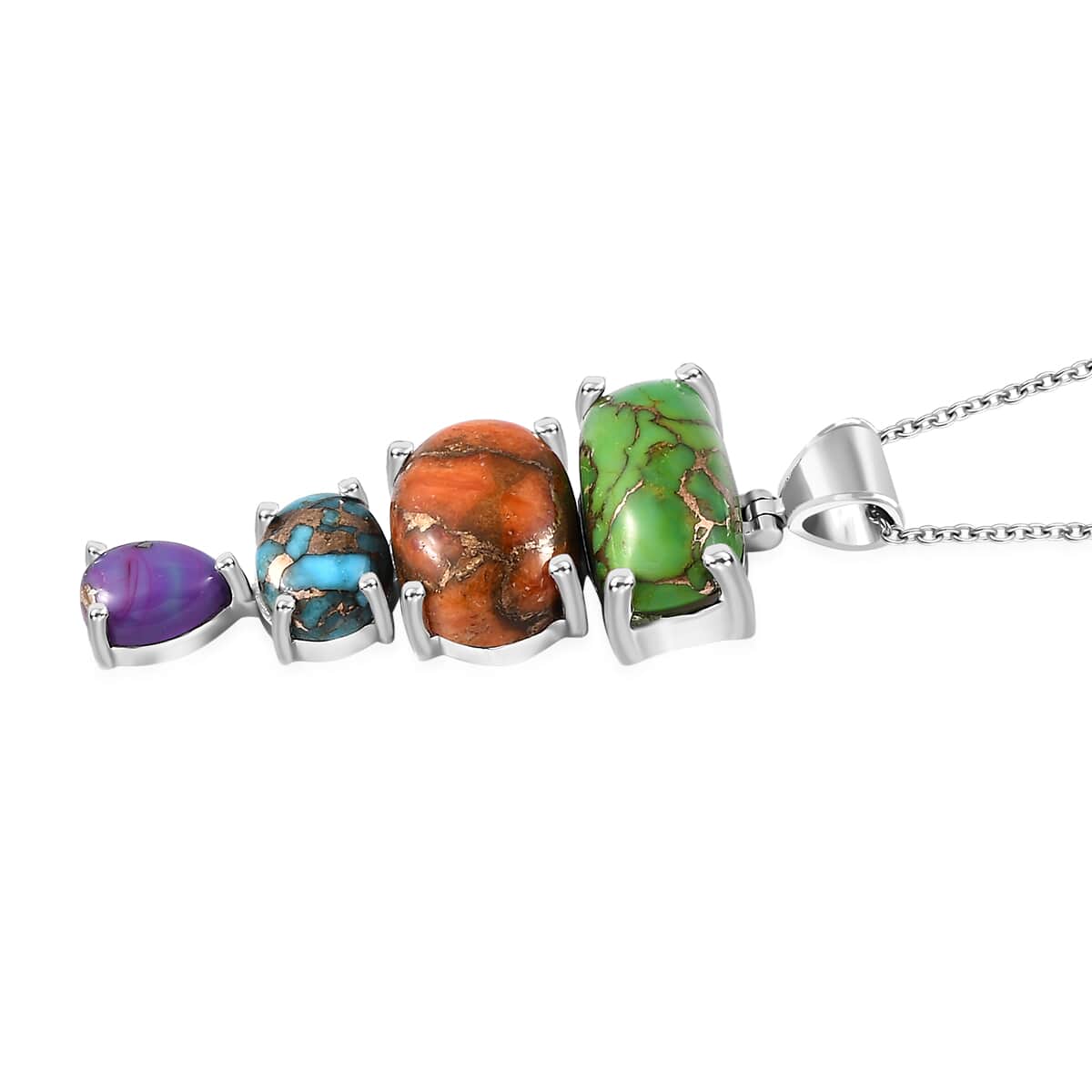 Mojave Multi Color Turquoise Pendant Necklace 20 Inches in Platinum Over Sterling Silver 15.70 ctw image number 3