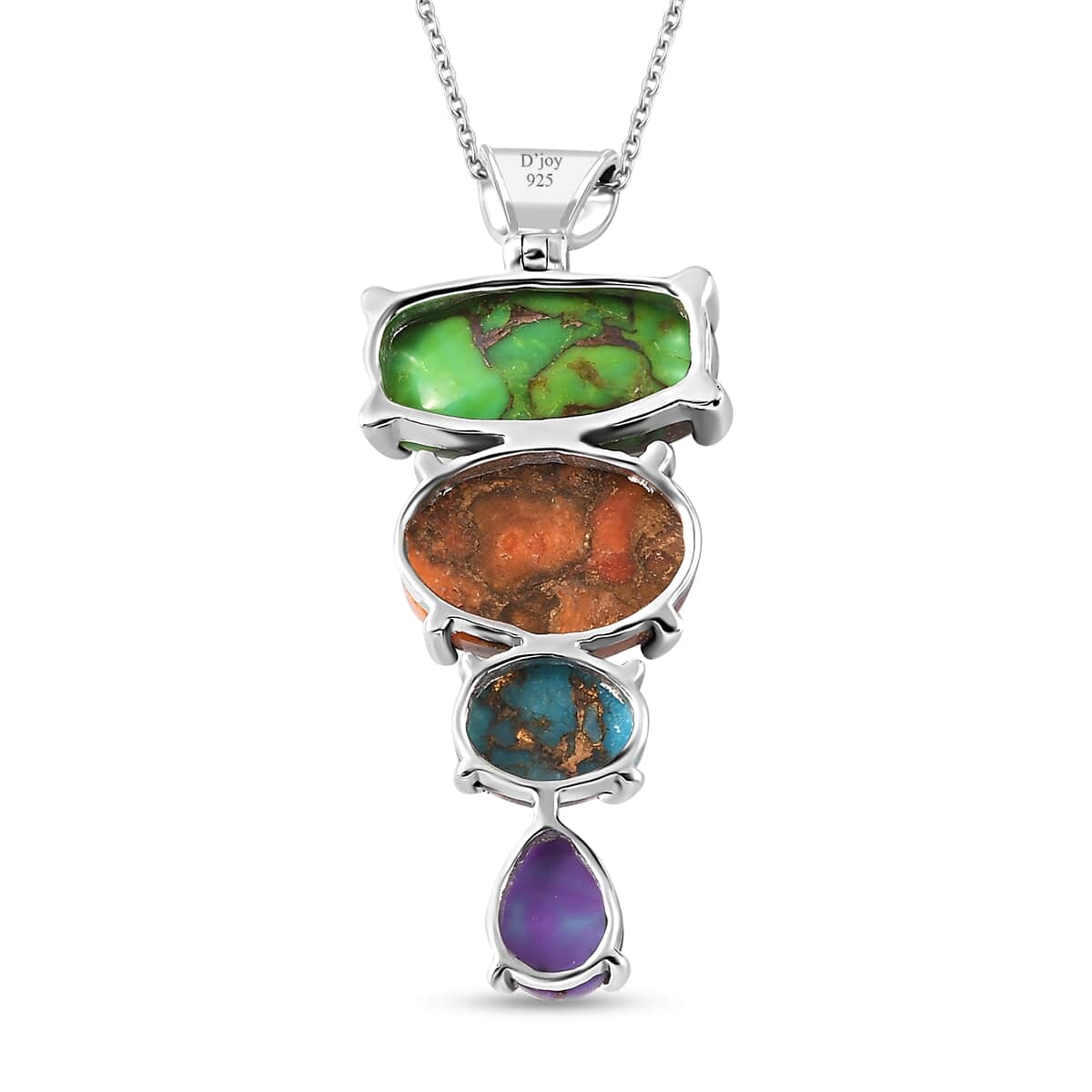 Mojave Multi Color Turquoise Pendant Necklace 20 Inches in Platinum Over Sterling Silver 15.70 ctw image number 4