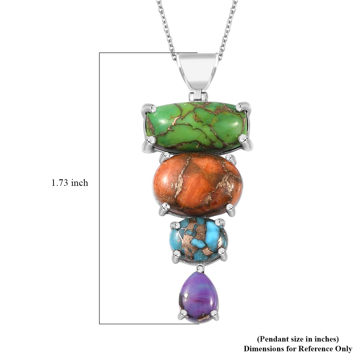 Mojave Multi Color Turquoise Pendant Necklace 20 Inches in Platinum Over Sterling Silver 15.70 ctw image number 6