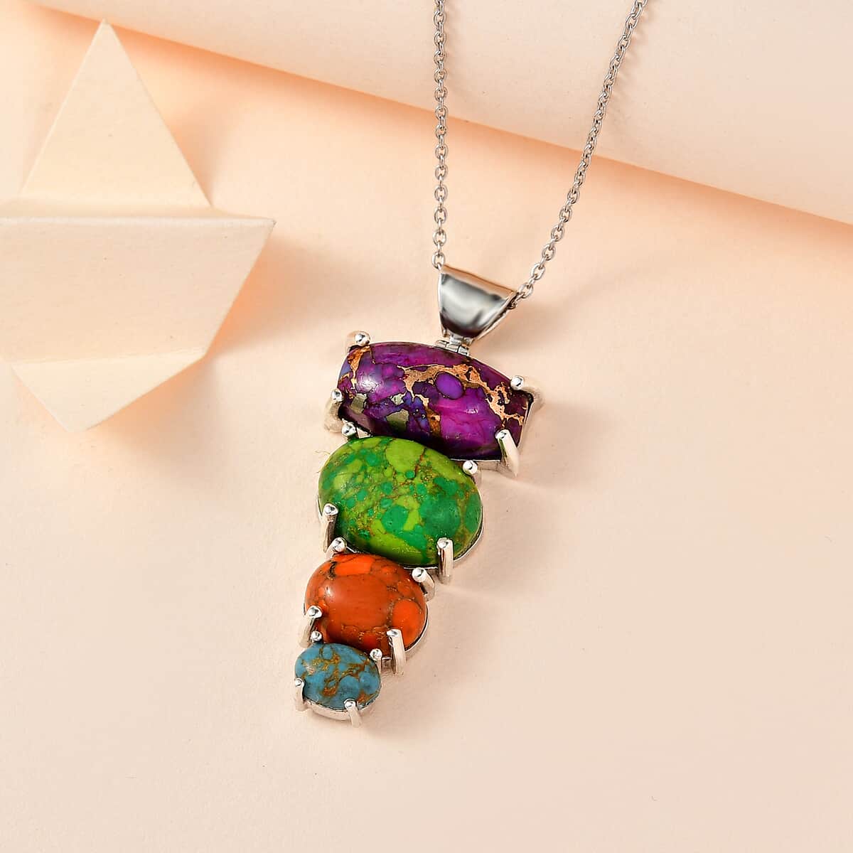 Mojave Multi Color Turquoise Pendant Necklace 20 Inches in Platinum Over Sterling Silver 16.85 ctw image number 1