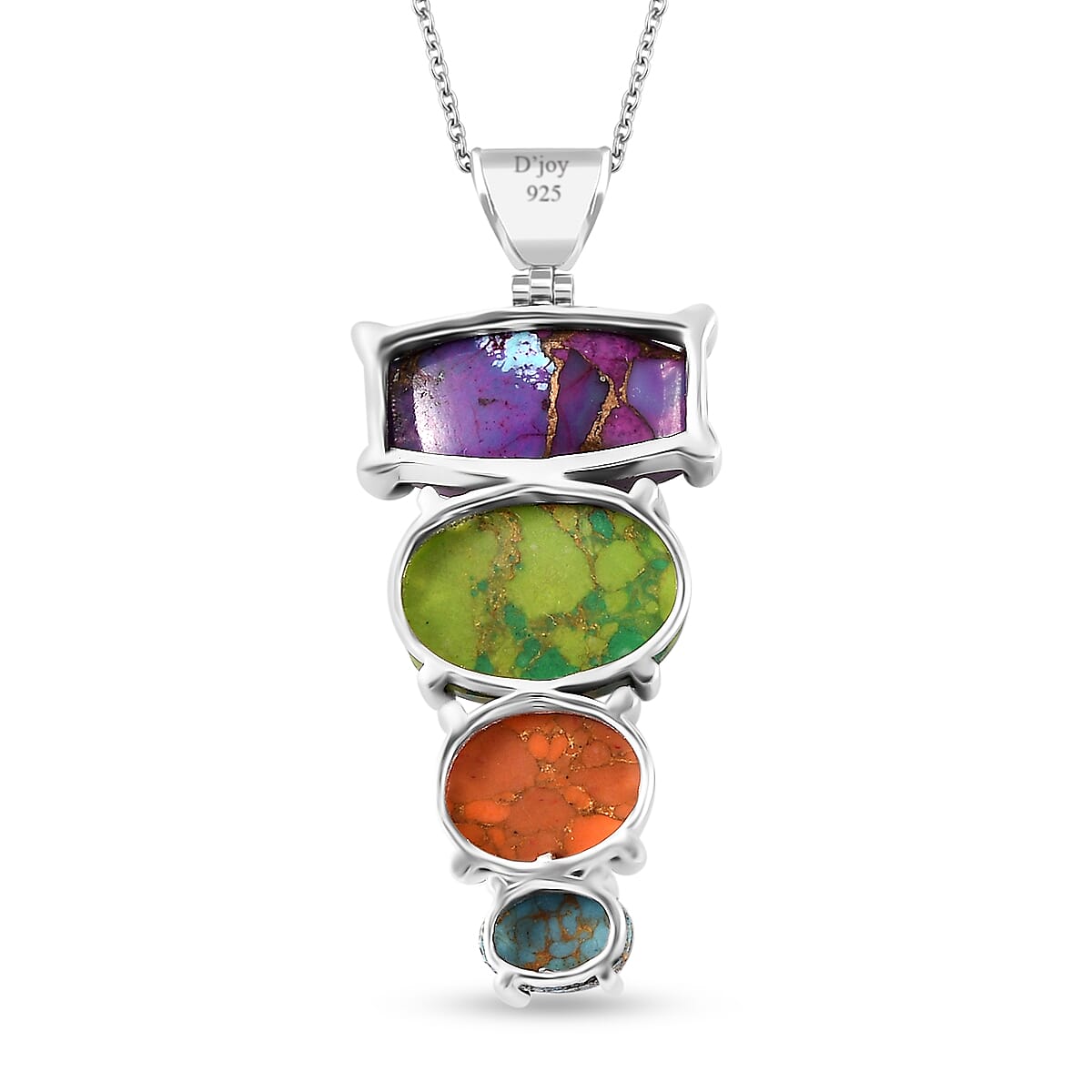 Mojave Multi Color Turquoise Pendant Necklace 20 Inches in Platinum Over Sterling Silver 16.85 ctw