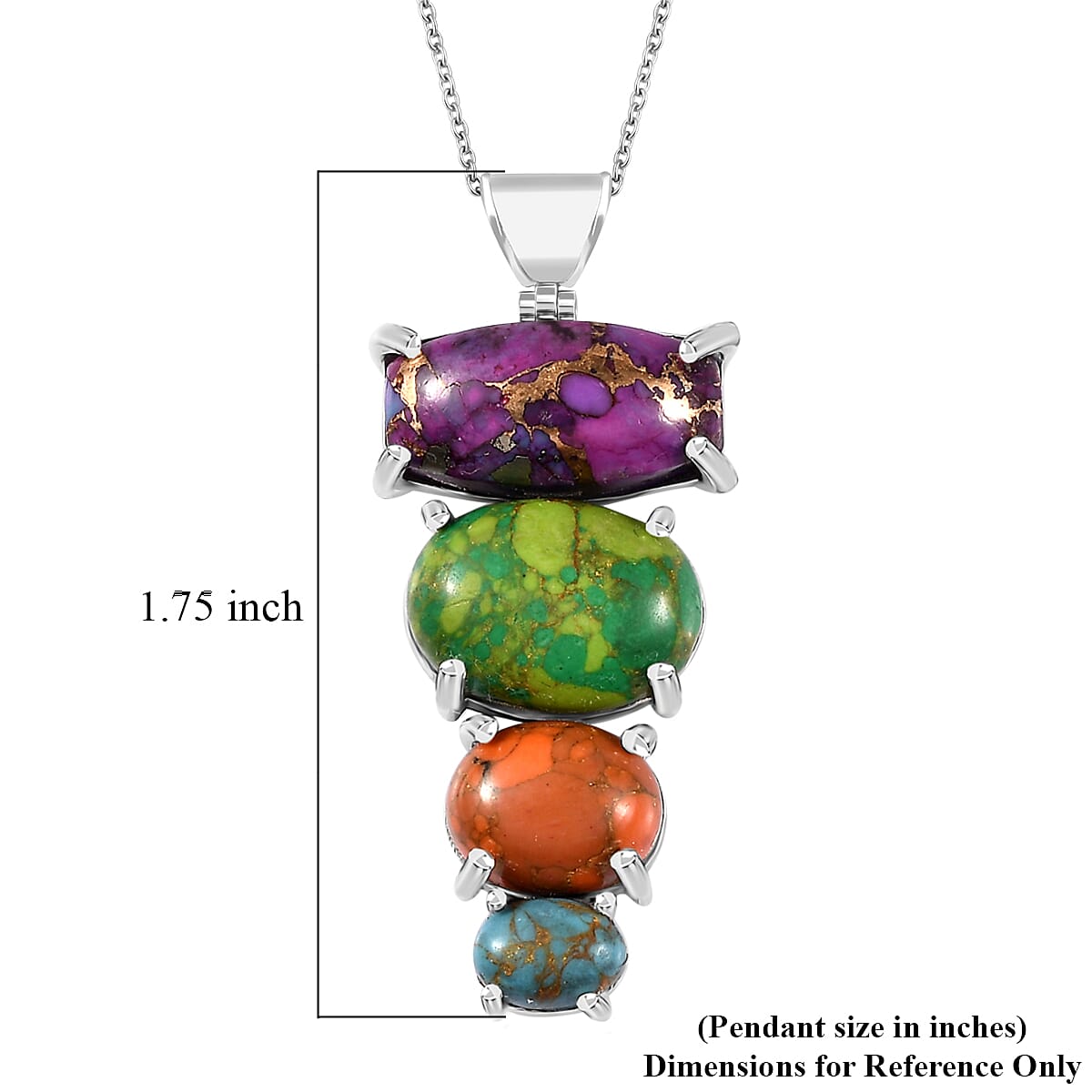 Mojave Multi Color Turquoise Pendant Necklace 20 Inches in Platinum Over Sterling Silver 16.85 ctw