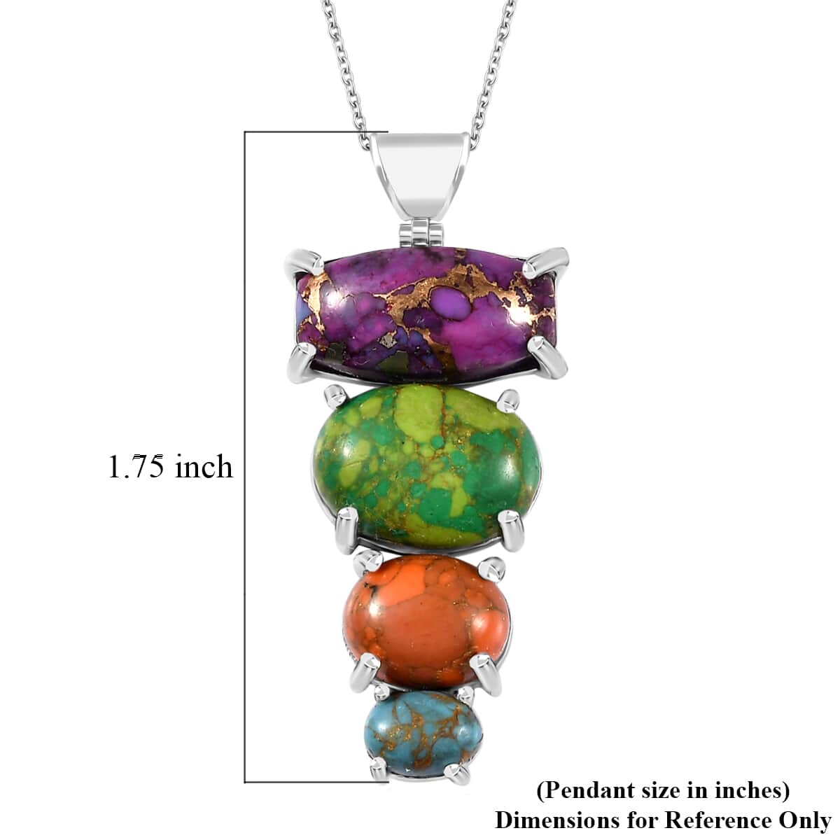 Mojave Multi Color Turquoise Pendant Necklace 20 Inches in Platinum Over Sterling Silver 16.85 ctw image number 6