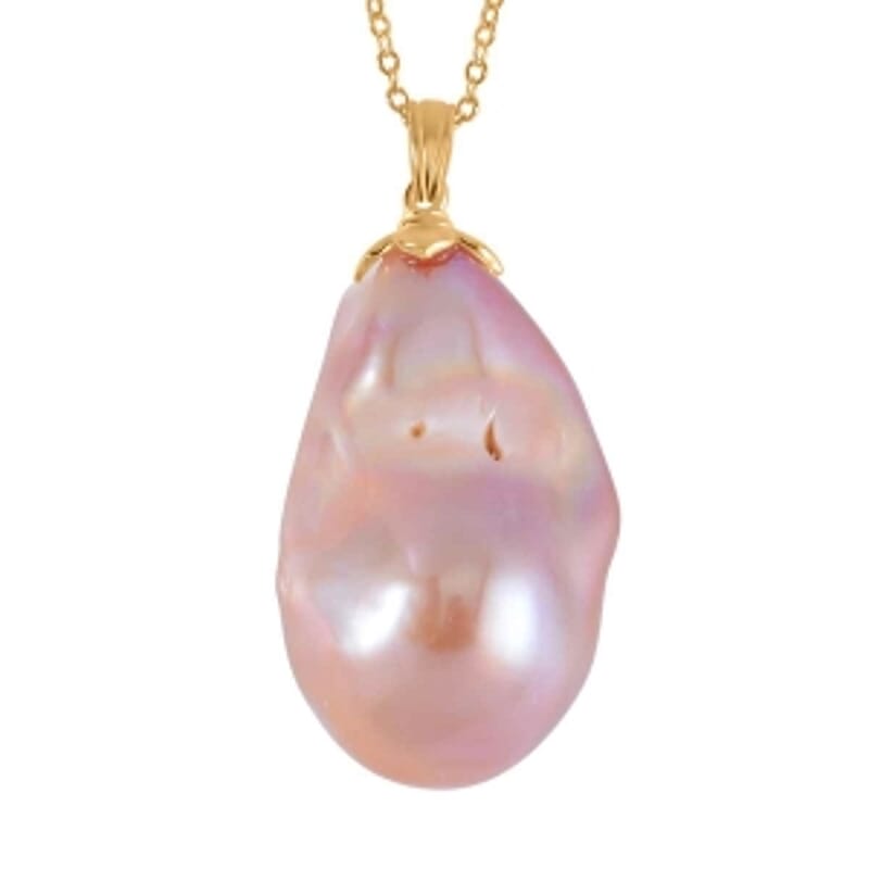 Multi Color Baroque Pearl Pendant 30.00 ctw Necklace in Vermeil YG Over Sterling Silver 18 Inches