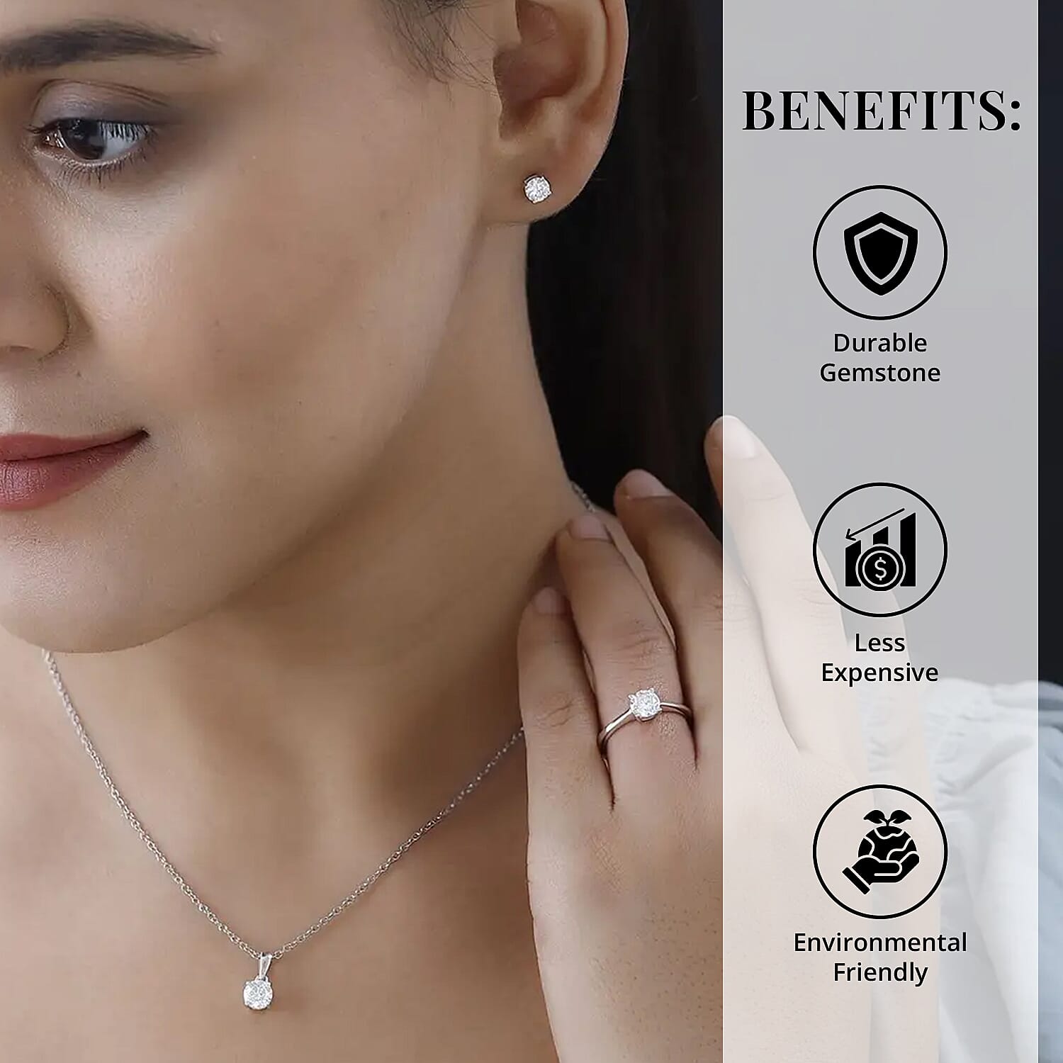 Moissanite Jewelry Set, Set of Moissanite Stud Earrings, Moissanite Solitaire Ring and Moissanite Pendant Necklace, Rhodium Over Sterling Silver Jewelry Set 2.35 ctw