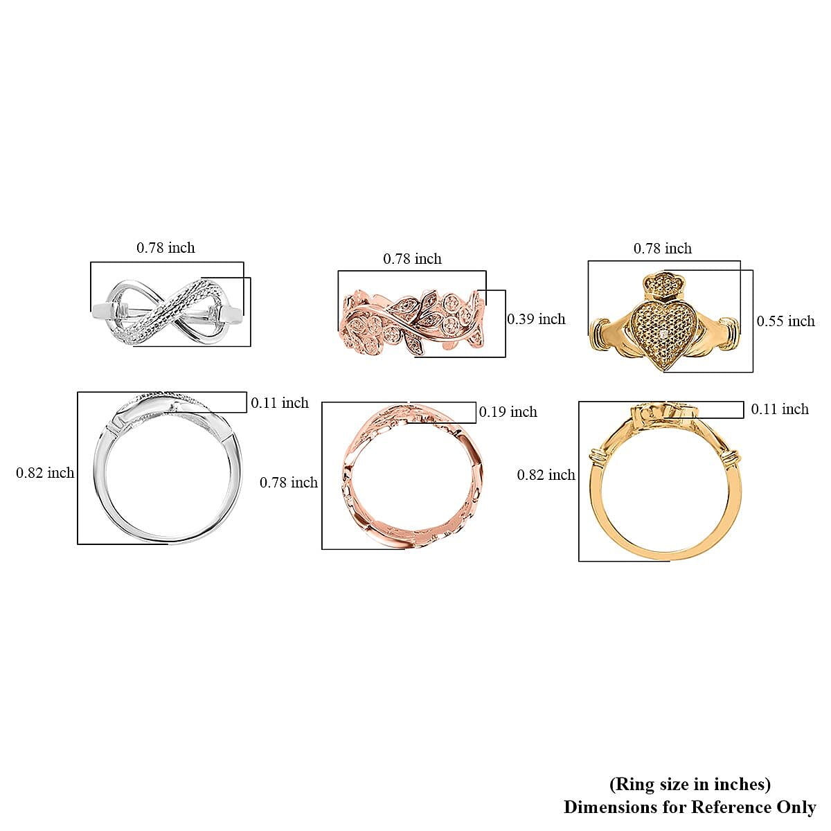 Ankurs Treasure Chest Karis Natural Champagne and White Diamond, Blue Diamond (IR) Accent Set of 3 Leafs, Claddagh, Infinity Ring in 18K YRG Plated and Platinum Bond (Size 5.0)