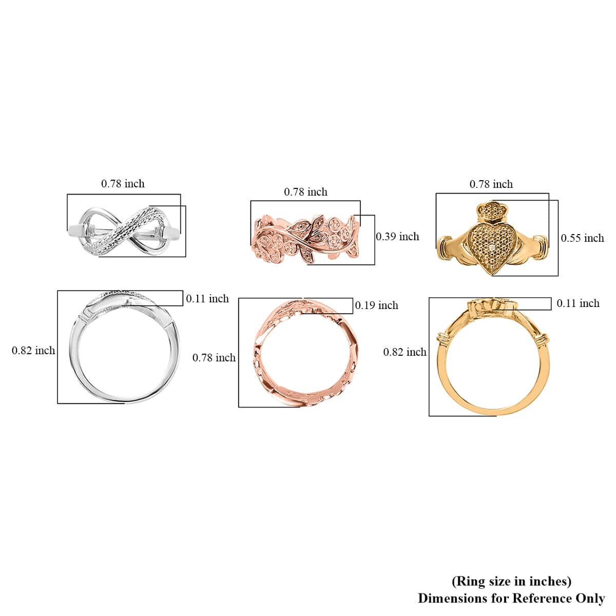 Natural Champagne and White Diamond, Blue Diamond (IR) Accent Set of 3 Leafs, Claddagh, Infinity Ring in 18K YRG Plated and Platinum Bond (Size 9.0) image number 7