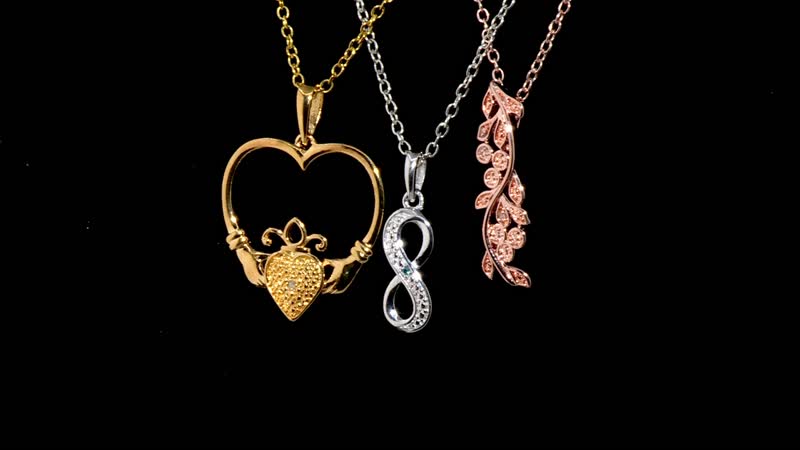Karis Natural Champagne and White Diamond, Blue Diamond (IR) Accent Set of 3 Leafs, Claddagh, Infinity Pendant without Chain in 18K YRG Plated and Platinum Bond